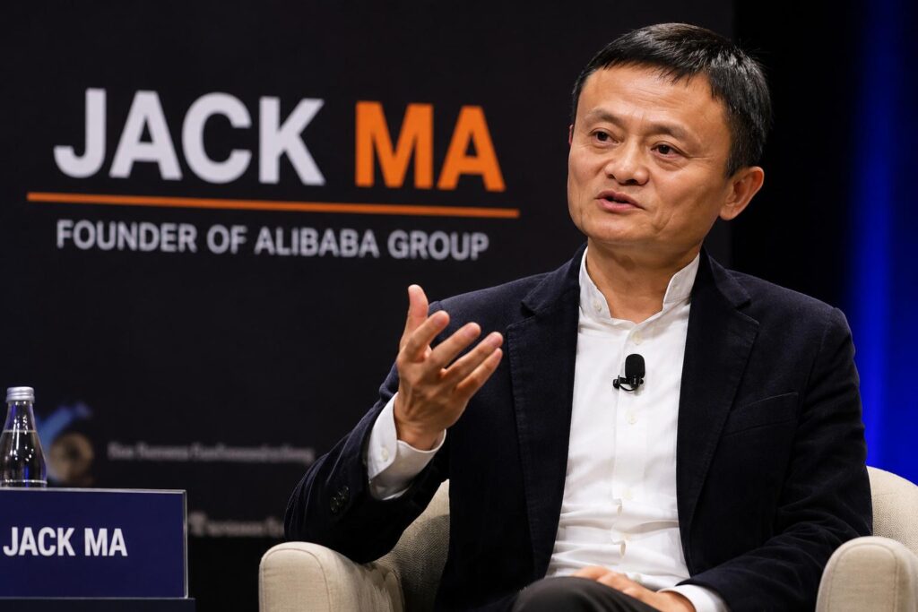 Jack Ma, founder of Alibaba Group, speaking at an international entrepreneurship conference about innovation, leadership, and business success.