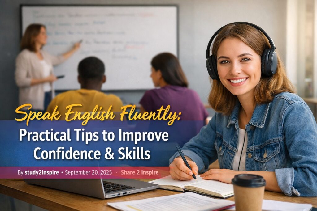 Student practicing English speaking skills in class to improve fluency and confidence