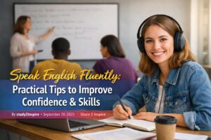 Student practicing English speaking skills in class to improve fluency and confidence