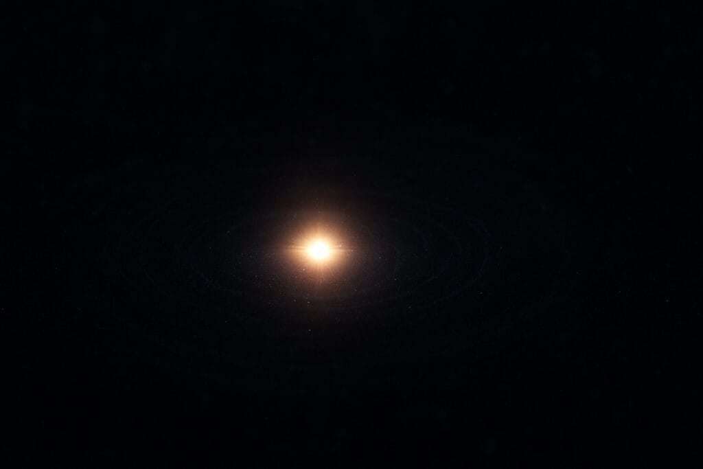 Illustration showing a quantum particle emerging from the vacuum through quantum fluctuations.