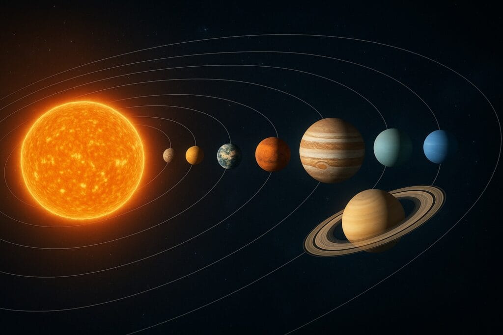 Solar system with planets orbiting the Sun