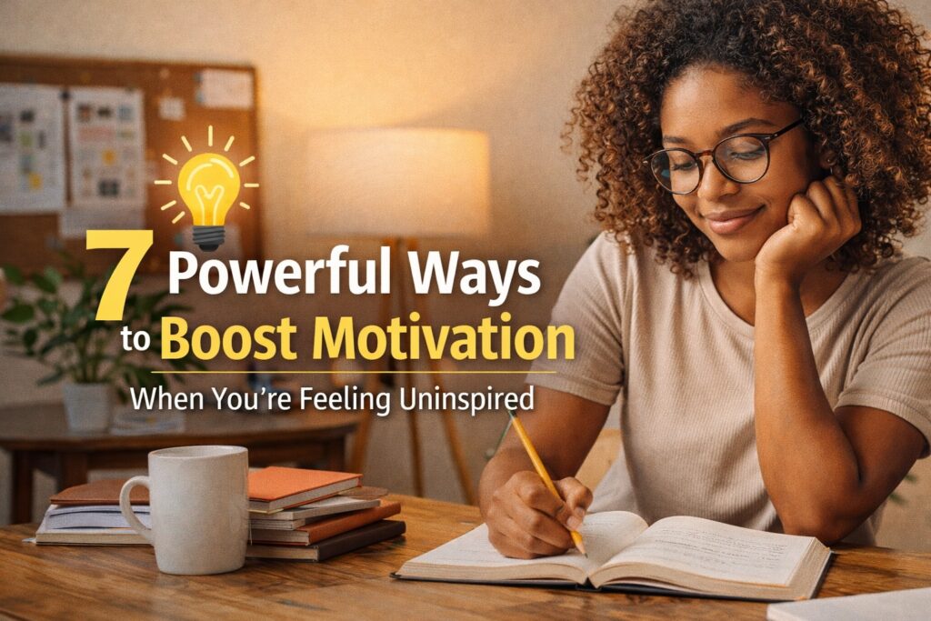 Student reflecting and writing while trying to boost motivation and focus