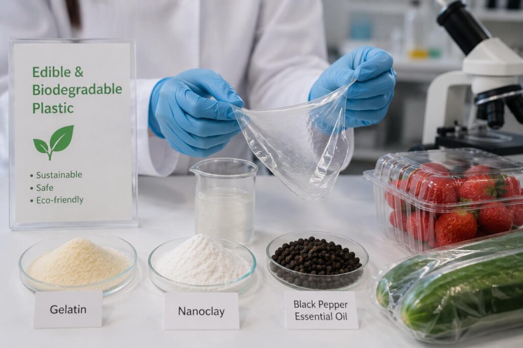 Edible and biodegradable plastic developed from gelatin and nanomaterials